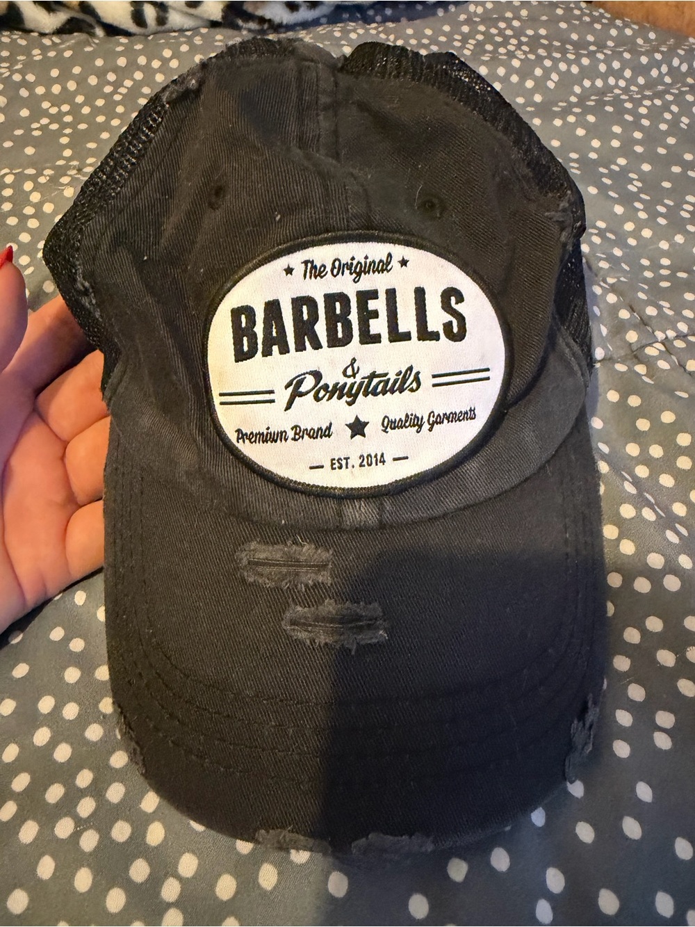 Barbells & Ponytails Black Distressed Baseball Cap
